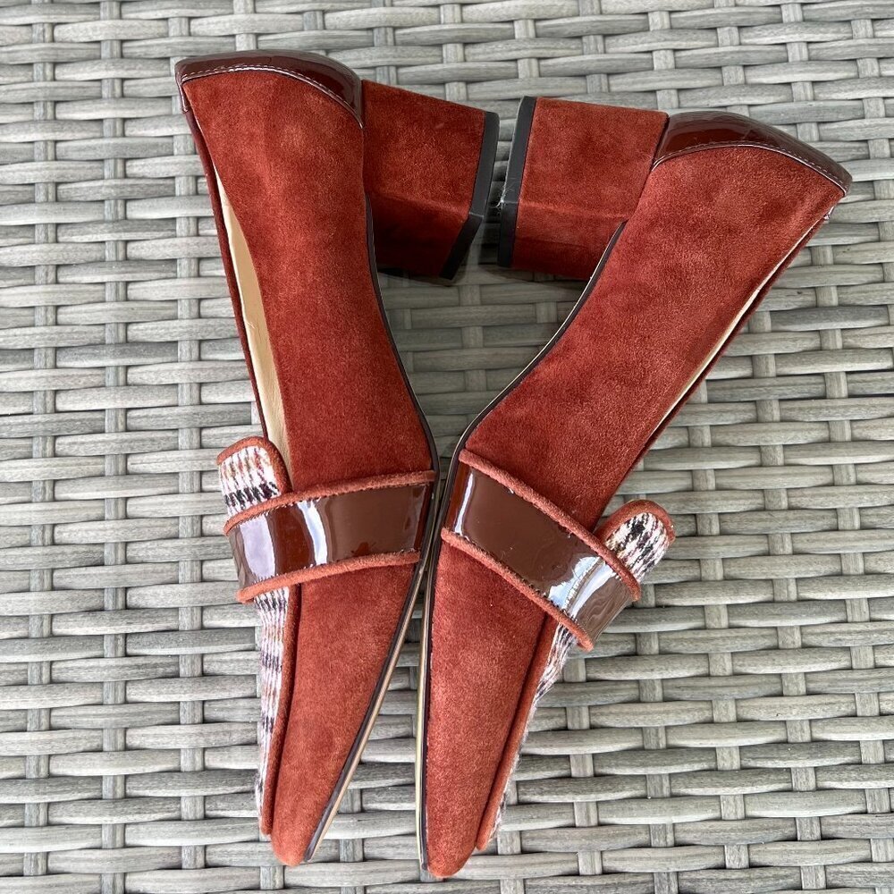 Alex Marie Phaidia Suede Houndstooth Block Heel Pumps Size 8.5 Maroon Brown - Picture 10 of 11